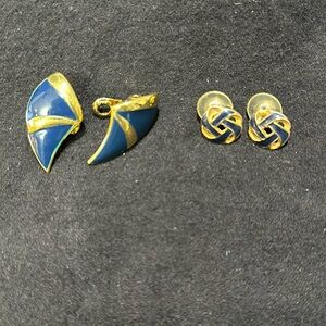 Blue and gold earrings 2 pairs